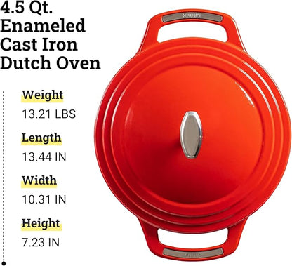 Lodge USA Enamel 4.5 Qt Enameled Cast Iron Dutch Oven - Cast Iron Cookware - Dutch Oven Pot with Lid - Cherry On Top Color - 4.5 Qt Capacity