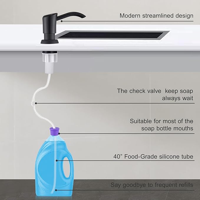 GAGALIFE Built in Counter Soap Dispenser (Oil-Rubbed Bronze) for Kitchen Sink and Soap Dispenser Extension Tube, Anti-Leakage Upgrade with 40" Soap Tube, No More Top Refill