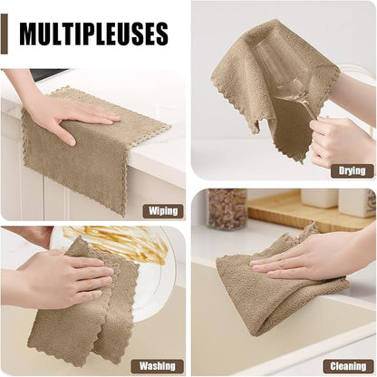 Kitinjoy 24 Pack Kitchen Cloths Dish Towels (10" x 10", Tan), Super Soft and Absorbent Dish Cloths, Nonstick Oil Fast Drying Coral Velvet Microfiber Cleaning