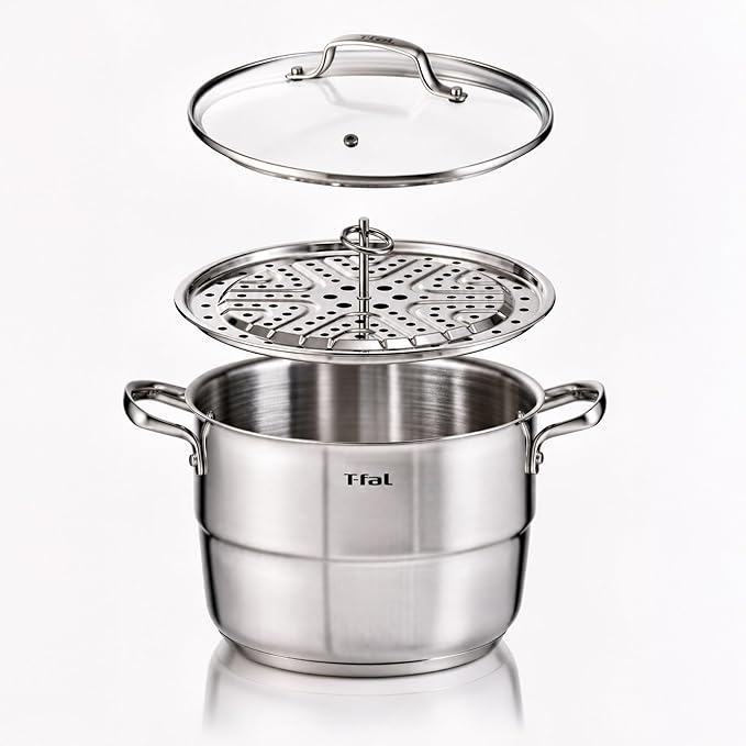 T-Fal Specialty 7.2 Quarts Stainless Steel Pan Stockpot with Lid, Induction Compatible, Dishwasher Safe, Oven Safe to 500°F, Stew Pot, Silver
