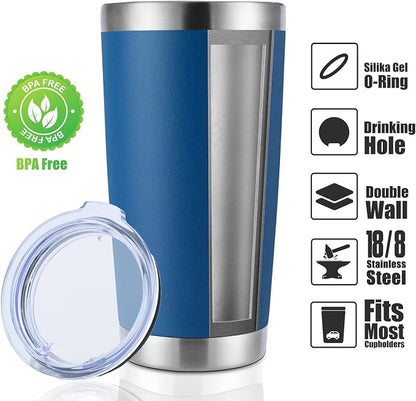 DOMICARE 20oz Stainless Steel Tumbler Bulk with Lid, Double Wall Vacuum Insulated Travel Mug, Powder Coated Coffee Cup, Dark Blue, 1 Pack