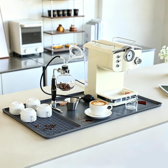 Caketime 2 In 1 Silicone Coffee Bar Mat Accessories Detachable Dish Drying Rug Rack Stone for Kitchen Counter Home Household Apartment Office Essentials Barista Espresso Machine Drainer Must Have