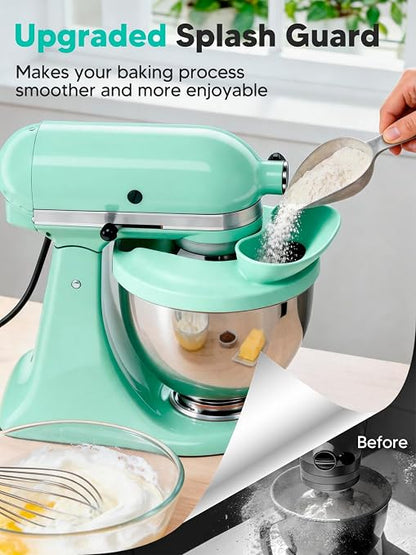 Silicone Kitchen Aid Splash Guard for Stand Mixer & Tilt Head Mixer, 4.5-5QT Mixing Bowl Pouring Shield & Flour Funnel, Kitchen Aid Accessories and Attachments - (Mineral Water Blue)