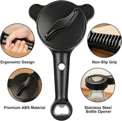 jar openers for seniors,4-in-1 Can Opener for Weak hands,Fits Kitchen Jars with Two Non-Slip Grip, Bottles & Can with Non Slip Rubber Jar opener Gripper Pad