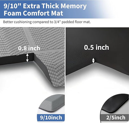 UKISS 9/10"" Extra Thick Cushioned Anti Fatigue Kitchen Mat, Waterproof High Density Foam Standing Desk Mat, Non-Slip Ergonomic Comfort Mat for Kitchen, Office,Workstation (Grey, 20" X 32")