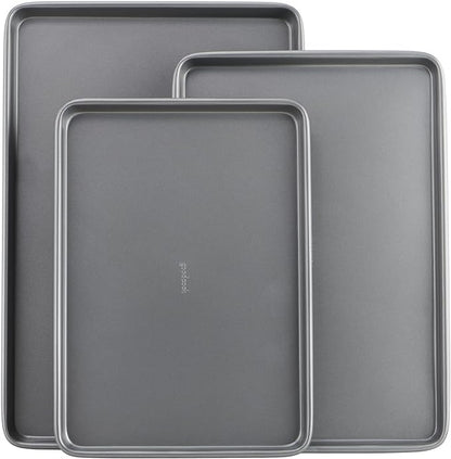 GoodCook Everyday Nonstick Baking Sheet Set, 3 Pack Includes Small (13×9) Medium (15×1) and Large (17×11) Pans Carbon Steel Construction Cookie Sheets Bakeware Set, Gray