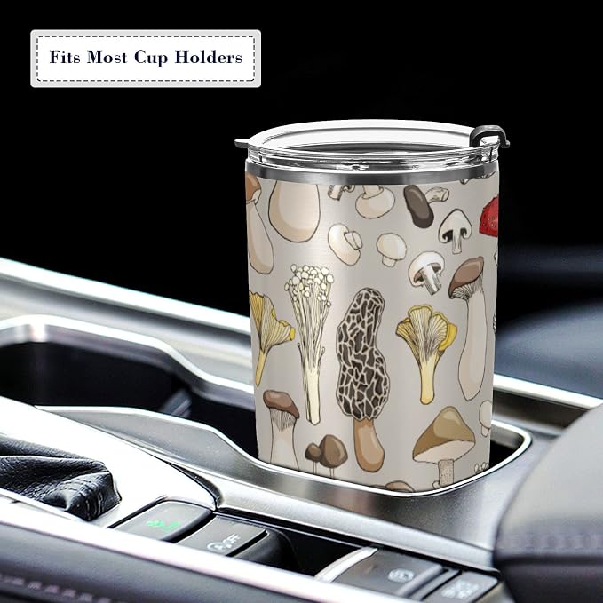 Tumbler Mushroom Toadstool Insulated Coffee Cup Beverage Container Travel Mug with Straw and Lid Double Wall Stainless Steel 20oz Holiday Gift