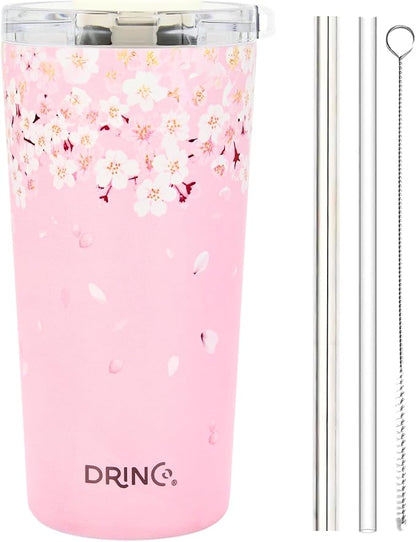 Drinco - 20 oz Stainless Steel Tumbler | Double Walled Vacuum Insulated Mug With Lid, 2 Straws, For Hot & Cold Drinks (20oz Sakura)