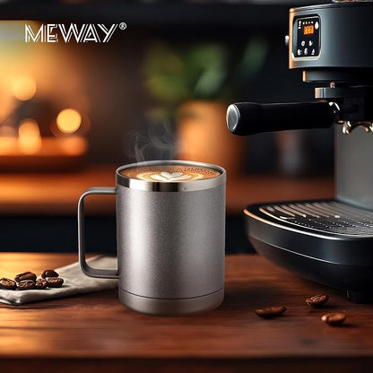 MEWAY 12oz Coffee Mug With Handle and Sliding Lid,Stainless Steel Travel Tumbler Cup with Handle,Double Wall Vacuum Insulated Camping Cup for Hot & Cold Drinks Tea (Cold Grey,Set of 1