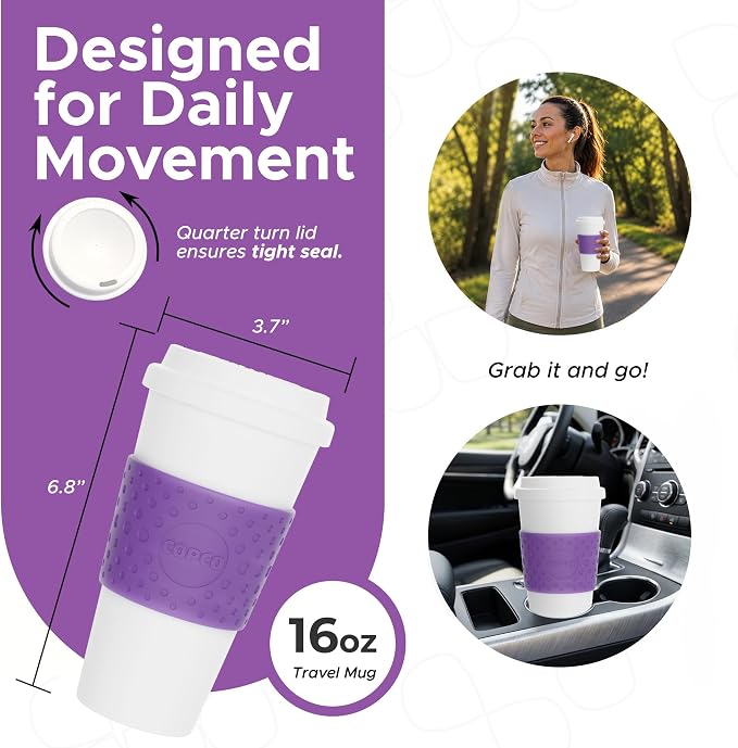 Copco Acadia 16 oz Reusable To-Go Travel Mug - BPA-Free Insulated Coffee Cup with Double-Wall Insulation, Spill-Resistant Lid & Non-Slip Rubber Grip - Dishwasher Safe (Lilac)