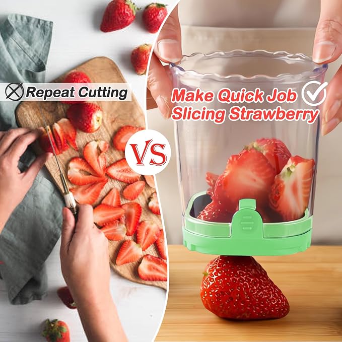 Creative Strawberry & Fruit Slicer - Detachable Cutter with Push Plate (Fluorescent Green)