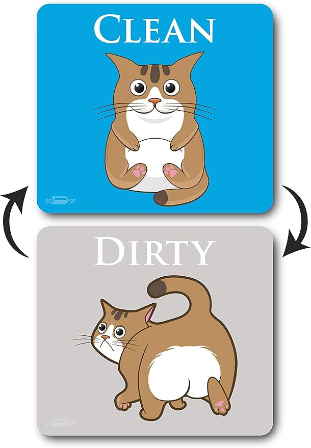 Brown Funny Cat Butt Clean Dirty Dishwasher Magnet, Reversible Funny Dish Washer Refrigerator Sign, Double Sided Strong Kitchen Flip Indicator, Bonus Universal Magnetic Plate, Brown Cat