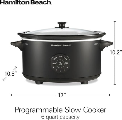 Hamilton Beach 6 Quart Set & Forget Programmable Slow Cooker, 15 Cooking Options With 5 Time and 3 Heat Options, Large Dishwasher Safe Stoneware Crock and Glass, Black (33762)