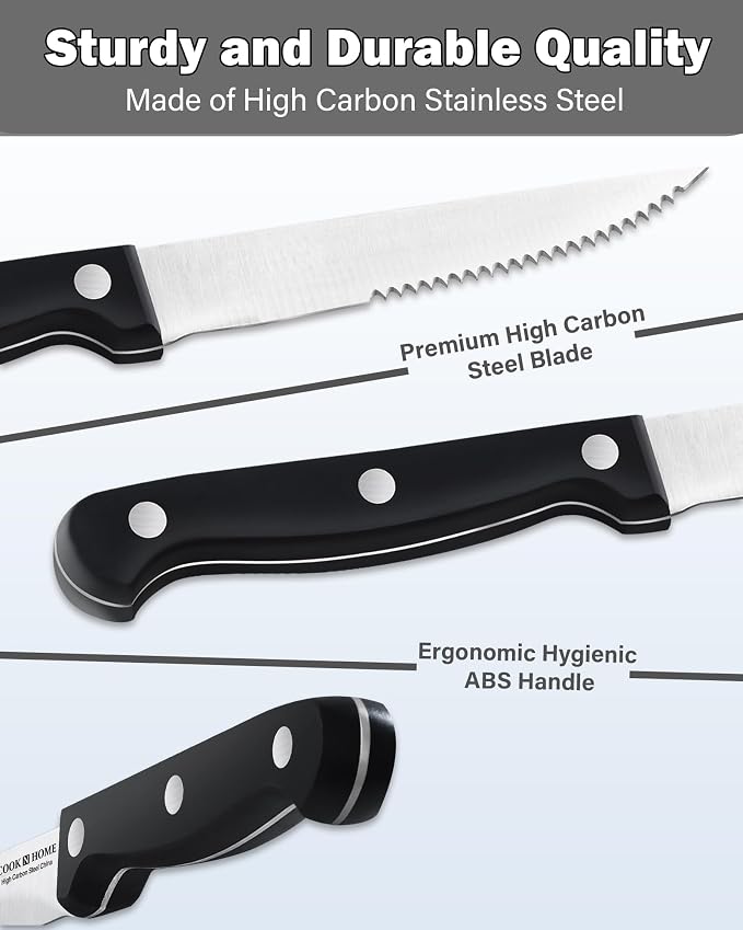 Cook N Home Basics Bamboo Kitchen Cutlery Block Set with Knifes, High Carbon Stainless Steel Blade, 15-Piece, Black