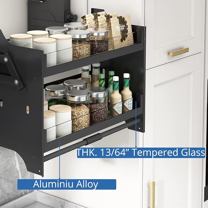 Pull Down Shelf Upper Kitchen Wall Cabinet Storage Organizer (36inch Cabinet) Black