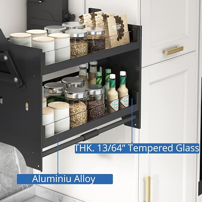 Upper Kitchen Cabinet Storage Pull Down Shelf Spice Rack Organizer (24inch Cabinet)