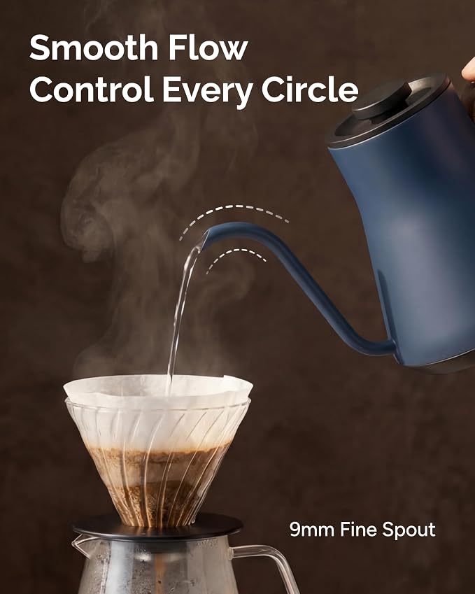 INTASTING Gooseneck Electric Kettle, ±1℉ Temperature Control, Stainless Steel Inner, Quick Heating, for Pour Over Coffee, Brew Tea, Boil Hot Water, 0.9L (Navy Blue)