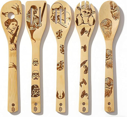 5 PCS Star Cooking Spoons - Burned Wooden Spoon Carved, Organic Bamboo Utensils, Star Gifts for Women Premium Quality Cooking Gifts for Housewarming and Wedding