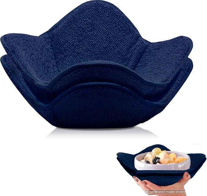 Set 2X Dark Blue 7" sq. x 4"H Microwave Polyester Bowl Holder Potholders - Microwavable Soup Bowls Cozy - Hot Pads Holders for Hot Food Quilted - Bowl Cozies for Microwave Kitchen Accessories, Gadgets
