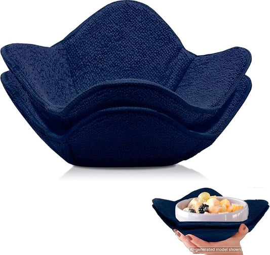Set 2X Dark Blue 7" sq. x 4"H Microwave Polyester Bowl Holder Potholders - Microwavable Soup Bowls Cozy - Hot Pads Holders for Hot Food Quilted - Bowl Cozies for Microwave Kitchen Accessories, Gadgets