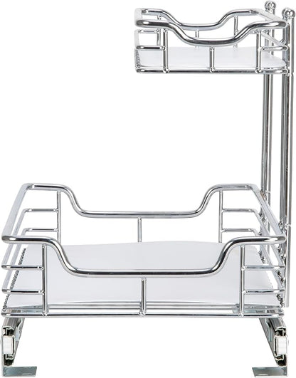 Household Essentials Glidez Chrome-Plated Steel Pull-Out/Slide-Out Storage Organizer with Plastic Liners for Under Sink or Cabinet Use - 2-Tier Design - Fits Standard Size Cabinet or Shelf, Chrome