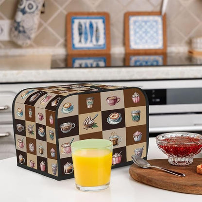 Coffee Toaster Cover 4 Slice Wide Slot Washable Toaster Covers | Cups Modern Dust and Fingerprint Protection Bread Maker Covers for Kitchen Accessories Decor Bakeware Women Gift