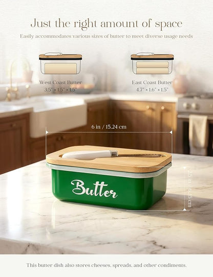 Butter Dish, Butter Dish with Lid for Countertop,Metal Butter Keeper with Stainless Steel Multipurpose Butter Knife, Large Butter Container with quality Silicone Good Kitchen Gift,Grass Green