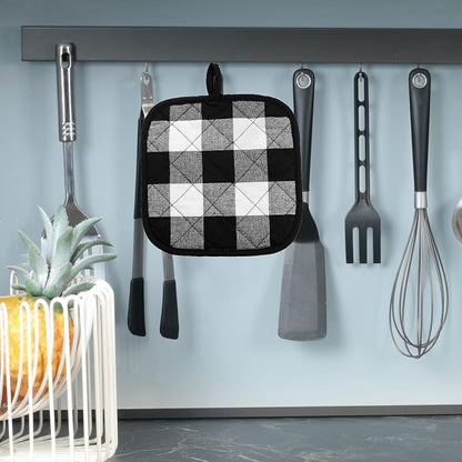 Joyhalo 4 Pack Pot Holders for Kitchen,Cotton Oven Holder with Great Heat Resistance,Non Slip Hot Pads for Kitchen Clearance,Black and White