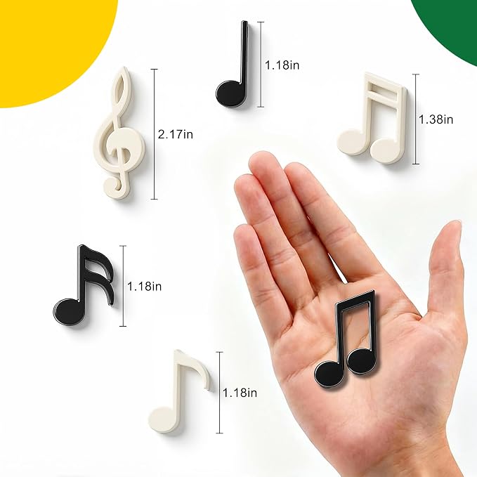 Renmxj 12 Pcs Refrigerator Magnets - Cute Mini Music Note Fridge Magnets, Funny Lifelike Musical Symbol Magnets for Kitchen, Office, Locker, Whiteboard Decor(Black and White)