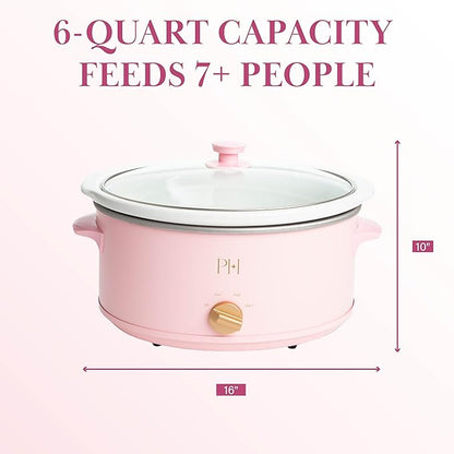 Paris Hilton 6-Quart Manual Slow Cooker, Naturally Nonstick Stoneware Ceramic Insert, Three Settings (Low, High, Warm), Dishwasher Safe Family Size Slow Cooker, Pink