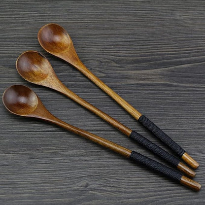 Brown Small Wooden Spoons, Small Soup Spoons Serving Spoons Wooden Teaspoon for Coffee Tea Jam Bath Salts Dessert Cake Ice Cream Antipasto Cappuccino, Cooking Utensils, Long Handle