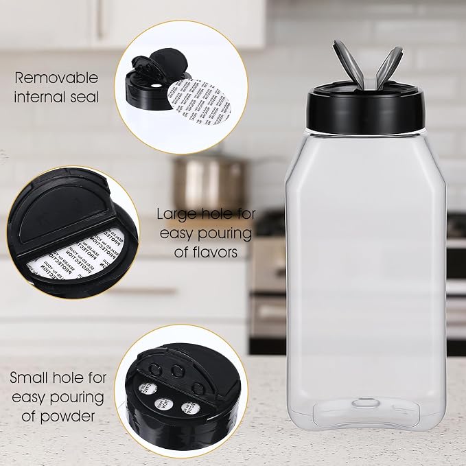 Molain 28 Pcs 16oz Plastic Spice Jars with Shaker Lids, Plastic Square Spice Bottles Reusable Seasoning Containers Jars Large Seasoning Bottles, Clear Bottle for Powders, Spices, Glitters