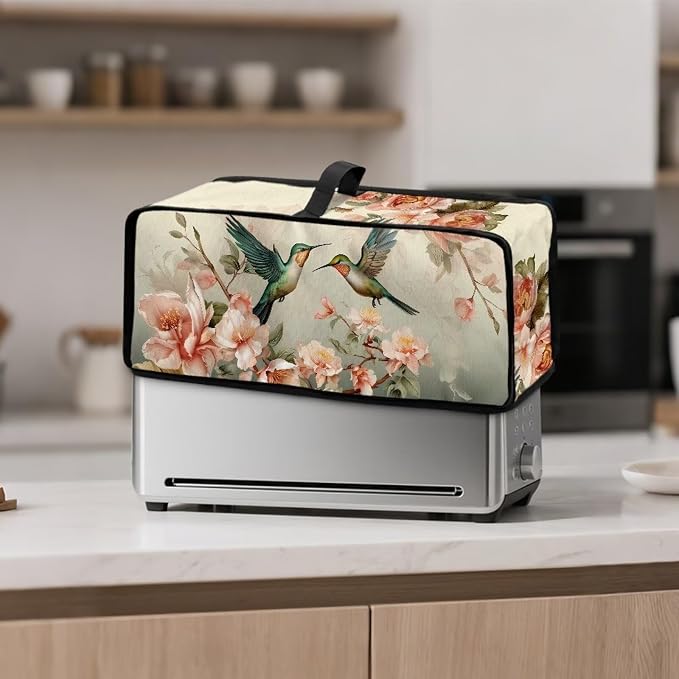 Hummingbird Floral Toaster Cover 2 Slice, Water-Resistant 2 Slice Slim Toaster Cover Protective Dust Covers for Kitchen Appliances, Easy to Fold and Store