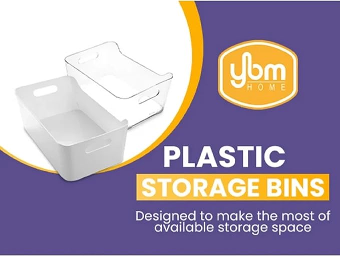 YBM HOME Open Bin Storage Basket Kitchen Pantry, Bathroom Vanity, Laundry, Health and Beauty Product Supply Organizer 2153 (Medium, White)