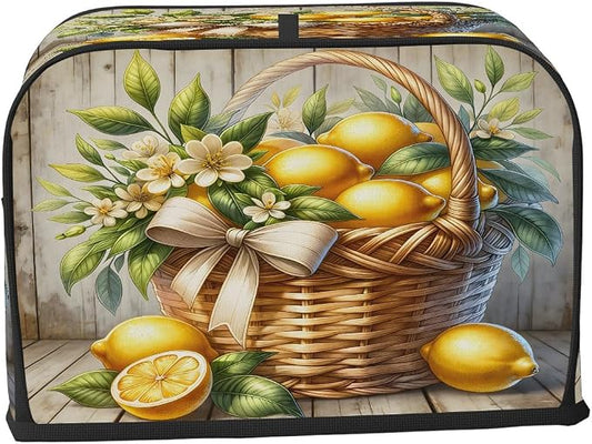 Lemon Toaster Cover 4 Slice Wide Slot Washable Toaster Covers | Wood Modern Dust and Fingerprint Protection Bread Maker Covers for Kitchen Accessories Decor Bakeware Women Gift