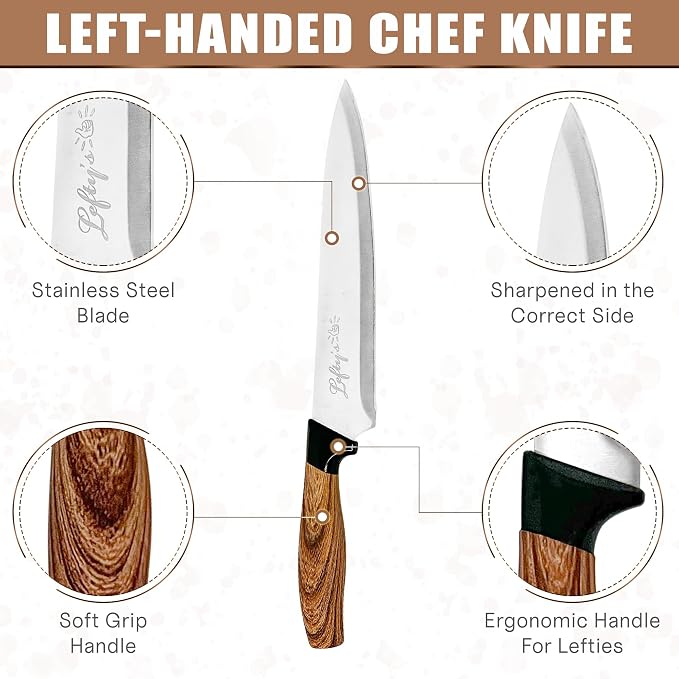 Lefty’s Left Handed Chef Knife - Stainless Steel Durable Blade - Extra Sharp - Great for Cutting, General Purpose, Kitchen items - Gifts for Left-Handed People, Lefty, Adults, Man, and Women