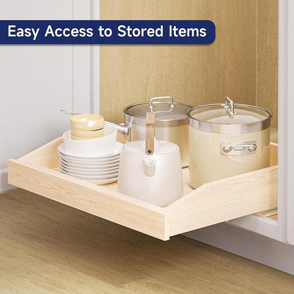 Pull Out Cabinet Organizer 22.5" W x 21" D, Soft Close Slide Out Wood Drawer Shelf for Kitchen Cabinets, Pull Out Cabinet Drawer for Base Cabinet, Pantry and Bathroom Storage, Bottom Mount