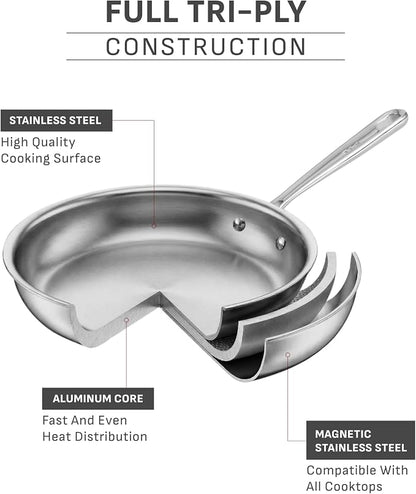 T-fal Pro Tri-Ply Stainless Steel Cookware Set, 10 Piece-Induction Compatible, Oven Safe 500F, Lids-350F, Even Heat, Professional Quality, Durable, Induction Pots and Pans Set, Silver