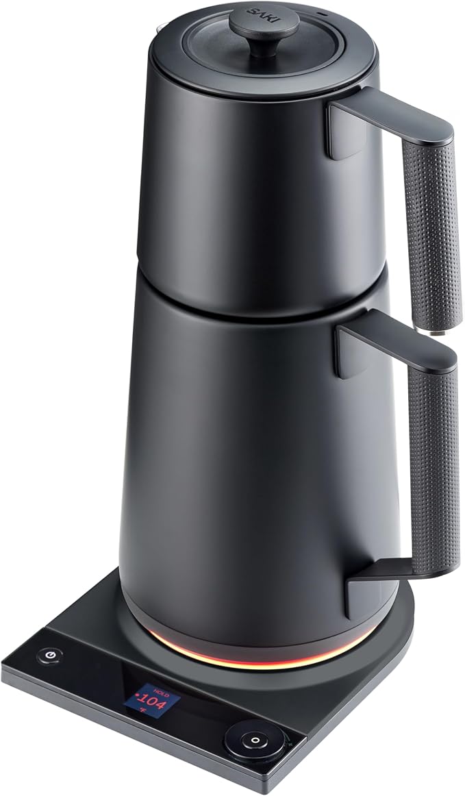 Saki Turkish Tea Maker Machine Pro, Electric Double-Pot Teapot 1.75L 120V, 120 Min Keep-Warm, Stainless Steel BPA-Free, Auto Shut-Off & Boil-Dry, LED Brew Ring, Matte Black