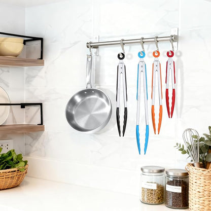 Salad Tongs, 16 Inch Silicone Food Tongs with 304 Stainless Steel Core & Non-Slip Grip in Red Color