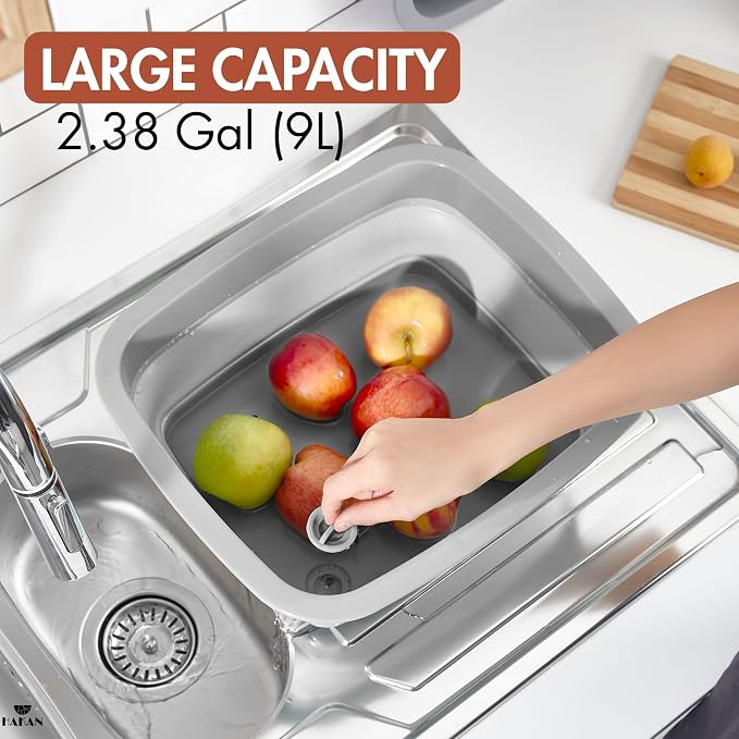 Hakan Collapsible Dish Drying Rack | Foldable Dish Drainer | Space Saving Kitchen Storage Tray Multipurpose Tub with Drain, 9L