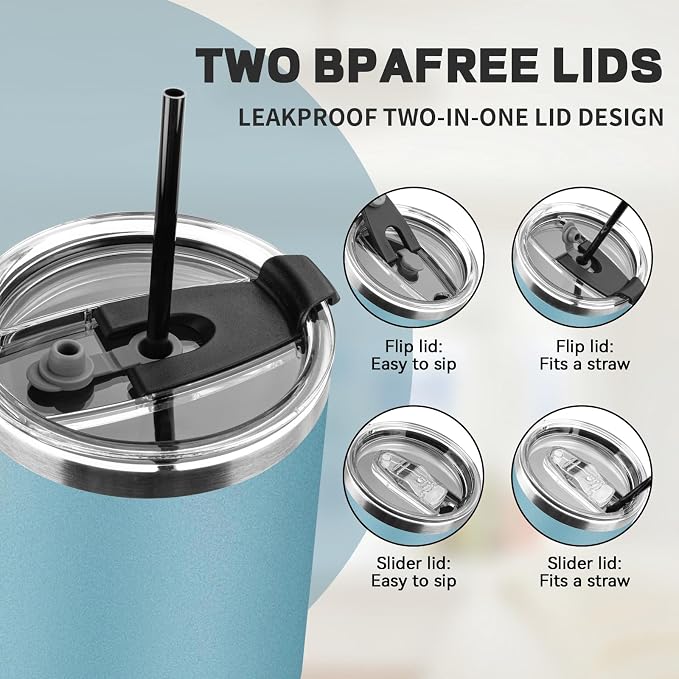 40 oz Tumbler with Lids and Straws, Stainless Steel Insulated Coffee Tumbler, Double Wall Vacuum Insulated Travel Mug Cup, Leakproof Thermal Coffee Cup for Hot and Cold Drinks (azure blue)