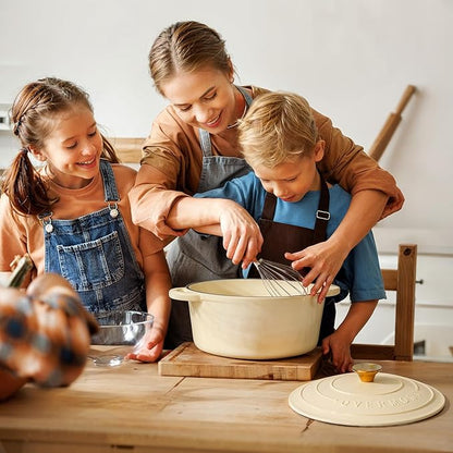 Overmont Enameled Cast Iron Dutch Oven - 4.5QT Pot with Lid Cookbook & Cotton Potholders - Heavy-Duty Cookware for Braising, Stews, Roasting, Sourdough Baking Cream White