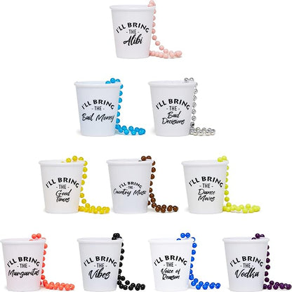 Funky Junque Shot Glass Necklaces for Bachelorette Party - Bride Tribe Favors, Bridal Shower Decorations - 10 Pack - Vibes Pack