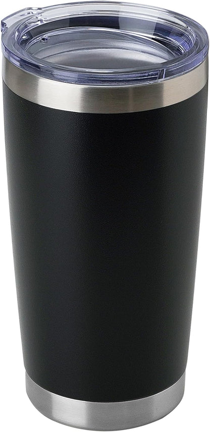 DOMICARE 20oz Stainless Steel Tumbler Bulk with Lid, Double Wall Vacuum Insulated Travel Mug, Powder Coated Coffee Cup, Powder Black, 1 Pack