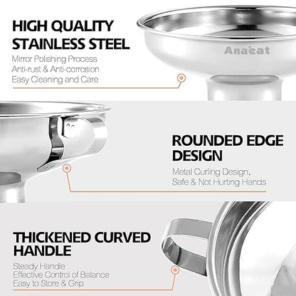 Anaeat Stainless Steel Canning Funnel with Handle for Wide and Regular Jars & Canning Jars, Wide-Mouth Funnels Excellent for Transferring Liquid and Dry Ingredients, Large Solids, Beans & Jams (5.5")