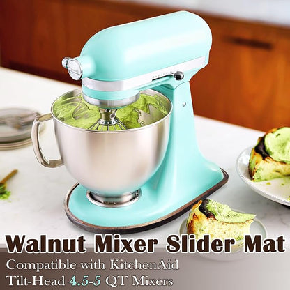 Natural Walnut Wood Mixer Slider Mat for KitchenAid 4.5-5 qt Stand Mixer Sliding Tray for Countertop Protection