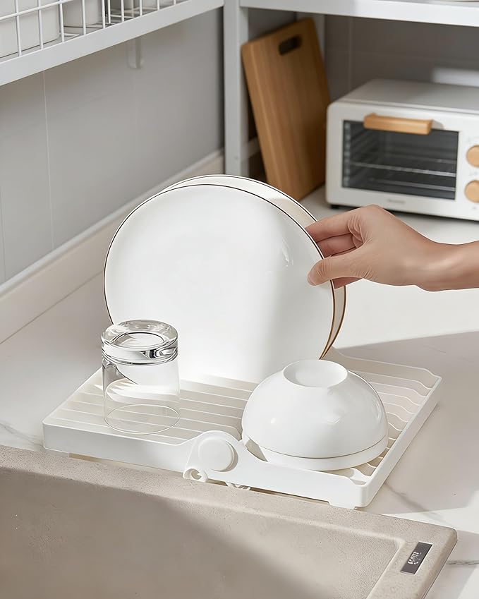 Collapsible Small Dish Drying Rack for RV, Camper, Dorm & Small Space – 12-Slot Foldable Plate Organizer, Compact Plastic Cabinet-Friendly Dish Holder for Kitchen Counter, Sink, Boat & Apartment