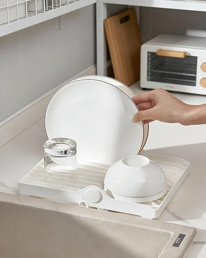 Collapsible Small Dish Drying Rack for RV, Camper, Dorm & Small Space – 12-Slot Foldable Plate Organizer, Compact Plastic Cabinet-Friendly Dish Holder for Kitchen Counter, Sink, Boat & Apartment