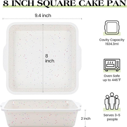 8x8 inch Silicone Square Cake Pan with Metal Reinforced Frame, Nonstick Brownie Pan for Baking, BPA Free 1 Pc(Cream)